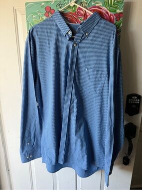 Izod Blue Gingham Button-Down Dress Shirt